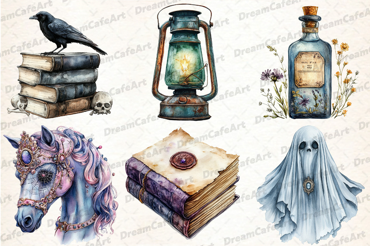 Vintage Creepy Halloween Clipart, an Illustration by DreamCafeArt (Photo 3 of 7)