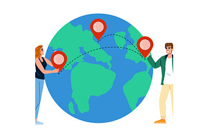 Coworkers planning travel route with, a Transportation Illustration by pikepicture