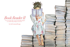 Hand-painted Book Reader II Clipart, a Person Illustration by ArtCreationsDesign