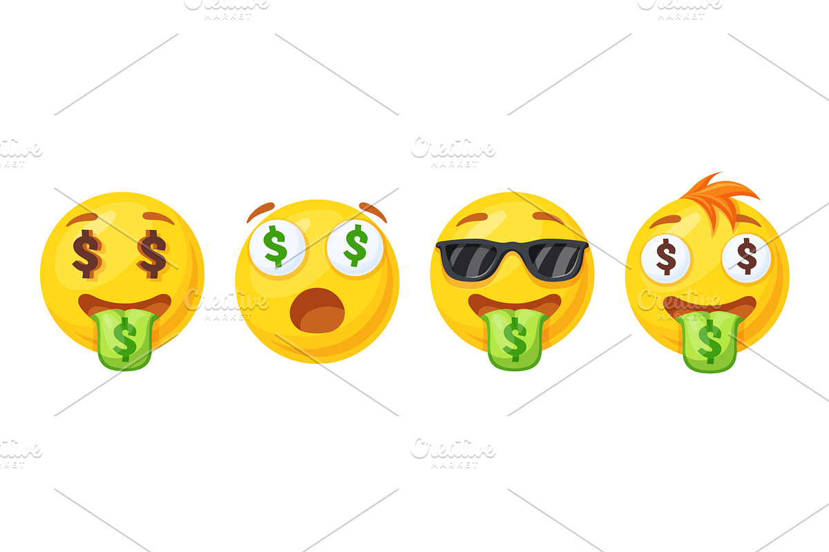 Dollar emoji. Emoticon money face, an Illustration by Stock-Smart-Start
