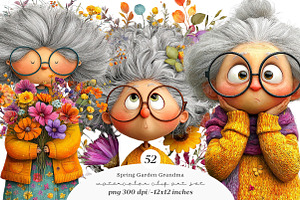Whimsical spring garden grandma clip, an Illustration by SinaCreation