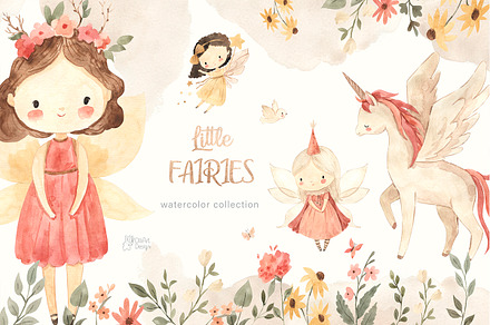 LITTLE FAIRIES Watercolor collection, an Animal Illustration by OlliArtDesign