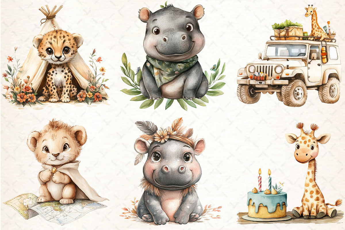 Funny African Animals Clipart Set, an Illustration by Libby Wishes (Photo 3 of 6)