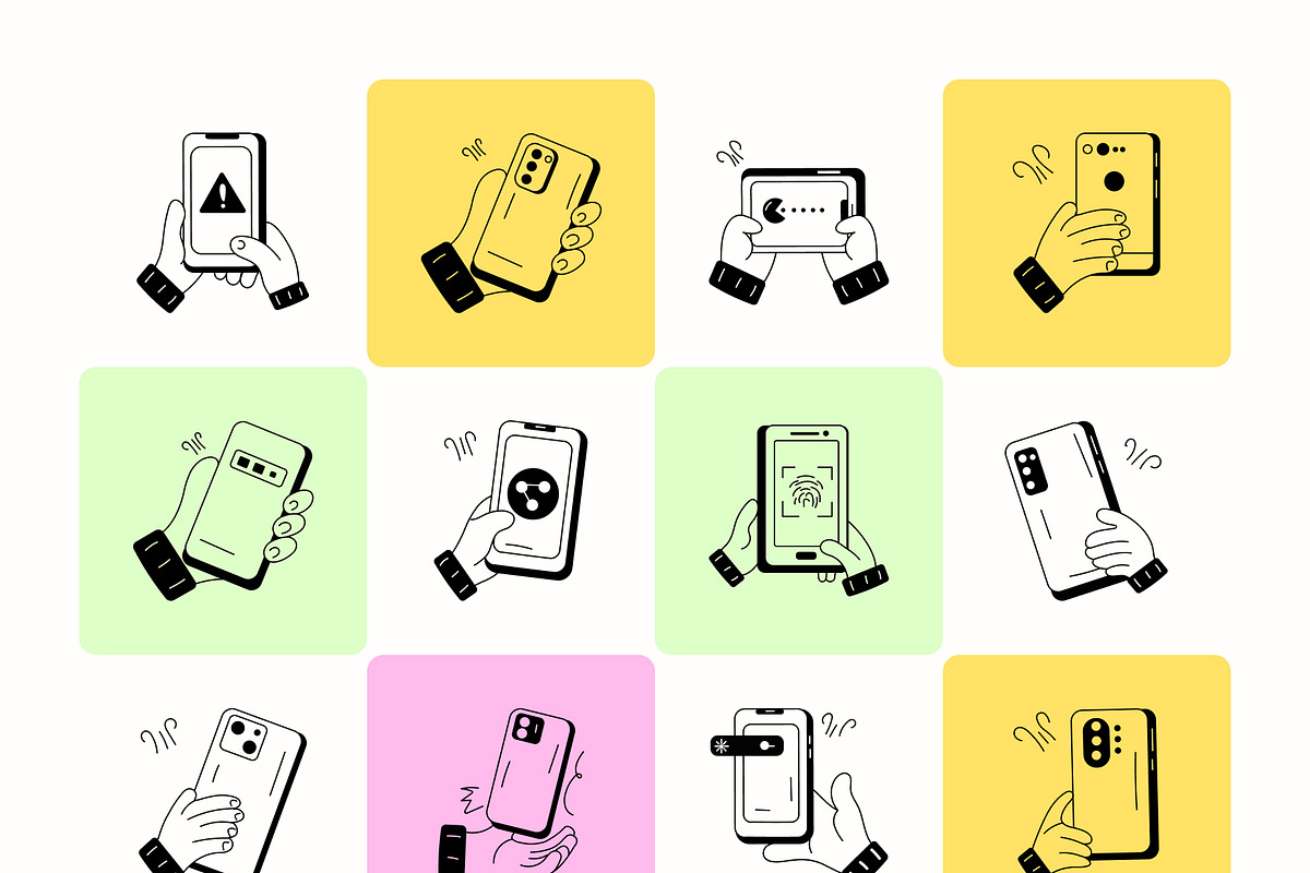 Holding Mobile Doodle Icons, a Solid Icon by Prosymbols (Photo 9 of 10)