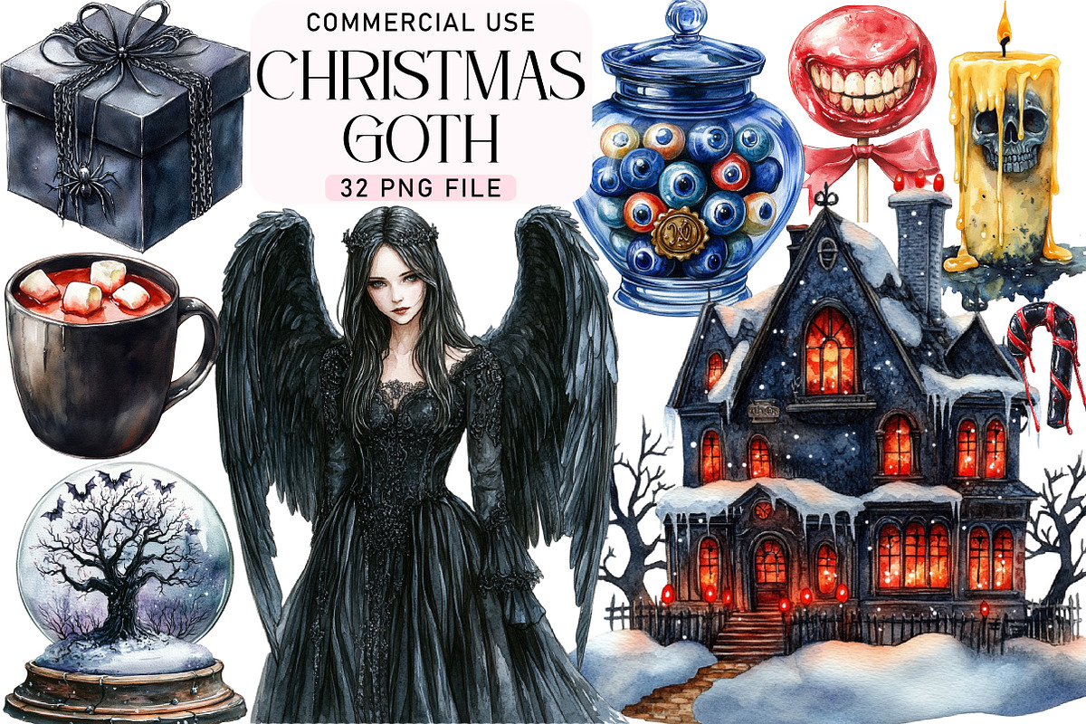 Goth Christmas Bundle, an Illustration by Daily.Designs (Photo 1 of 4)