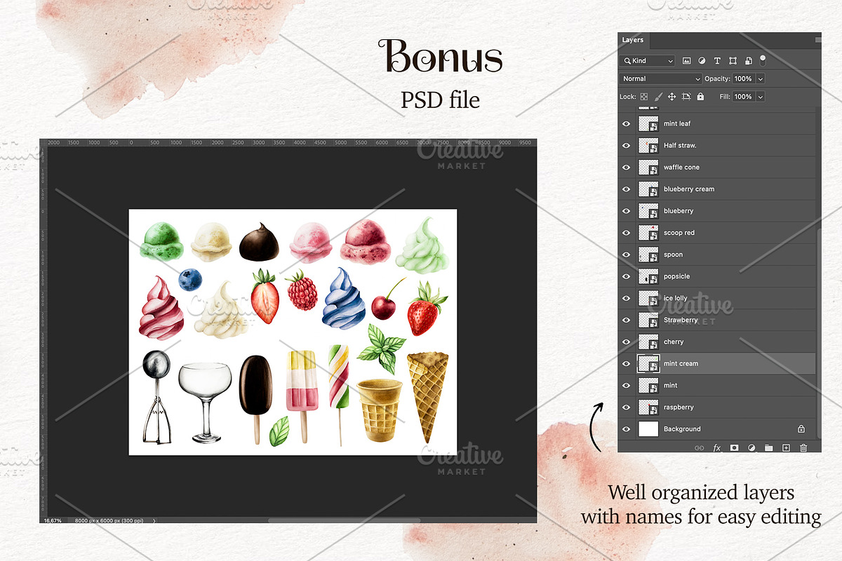 Ice cream watercolor collection, a Food Illustration by Navenzeles (Photo 12 of 12)