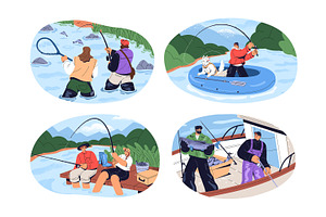 People fishing in summer set, a Person Illustration by PaperTrident