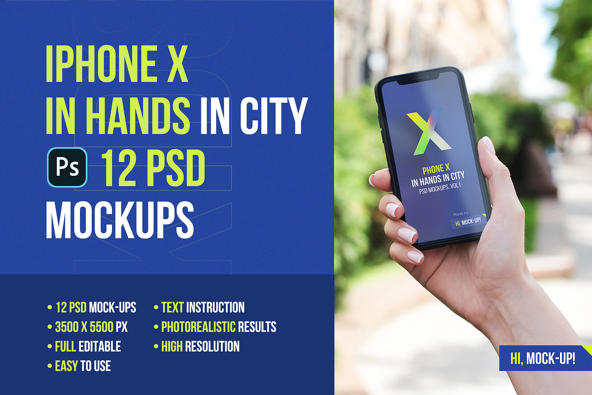 iPhone X in Hands City PSD Mockups, a Product Mockup by Hi, Mock-Up! (Photo 1 of 17)
