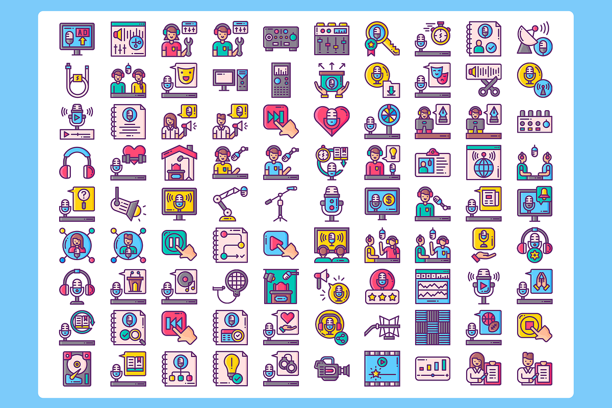 90 Podcasts Icon Set Icons, a Solid Icon by Flat Icons (Photo 2 of 7)