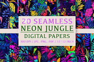 20 Seamless Neon Jungle Patterns