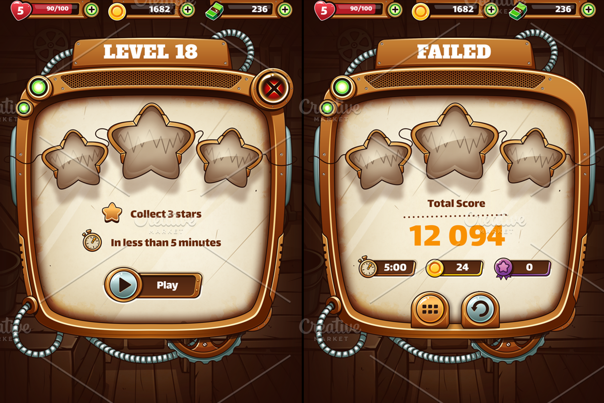Steampunk GUI for Mobile Game, an Illustration by wowu (Photo 7 of 9)