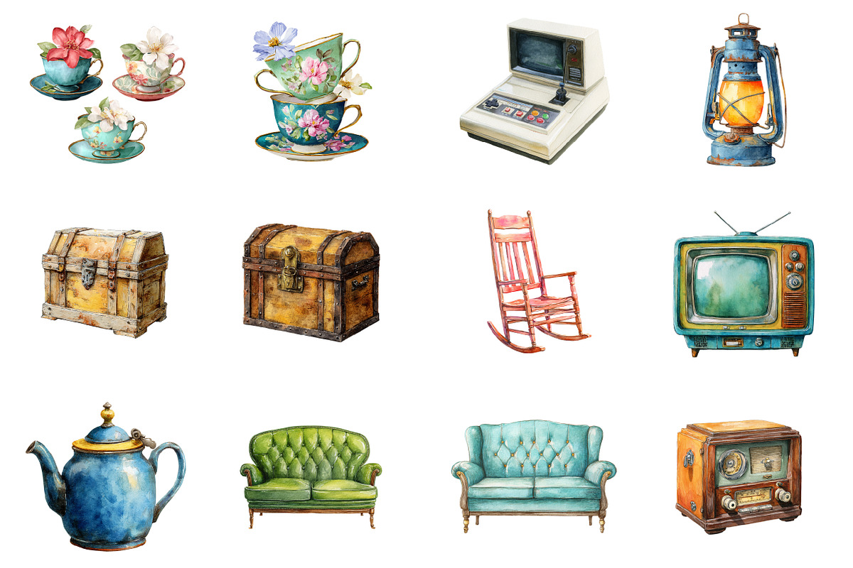Watercolor Vintage Clipart, an Illustration by Design Market (Photo 2 of 3)