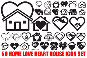 50 Home Love Heart House Icon Set Bu, an Illustration by Gaye Art