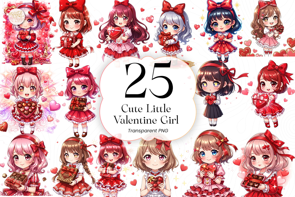 Cute Little Valentine Girl PNG, a Person Illustration by KennedyStudio (Photo 1 of 5)