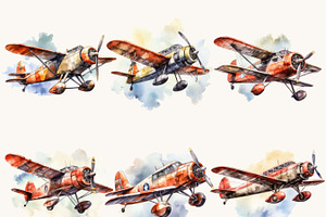 Watercolor Vintage Airplane Clipart