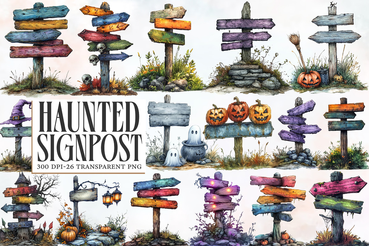 Haunted Signpost Clipart, an Illustration by Designworld (Photo 1 of 6)
