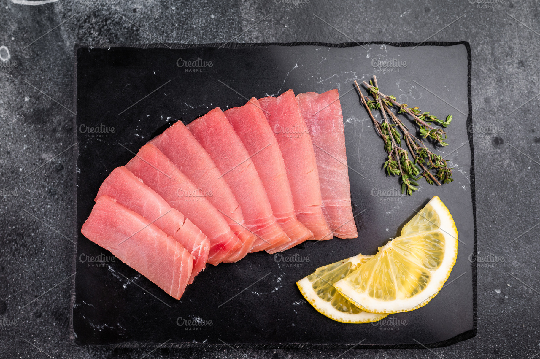 Premium quality tuna sashimi, ideal for a refreshing appetizer o, a Food & Drink Photo by composter-box@mail.ru