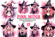Watercolor Halloween Witch Clipart, a Seasonal Illustration by Creative Arslan (Thumbnail 1 of 10)