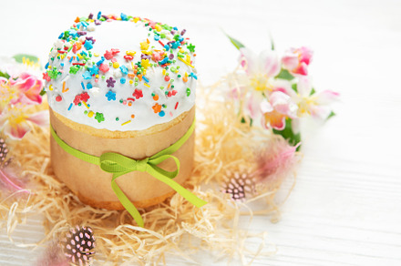 Delicious easter cake decorated with colorful sprinkles and gree, a Holiday Photo by Olena Rudo