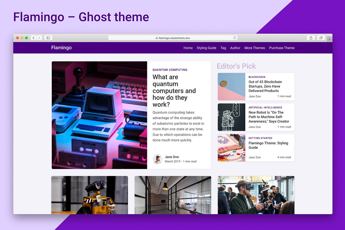 Flamingo - Ghost Blogging Theme, a Websites & App Template by Stylesheets.dev (Photo 1 of 6)