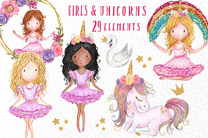 Rainbow Unicorn Clipart Girls