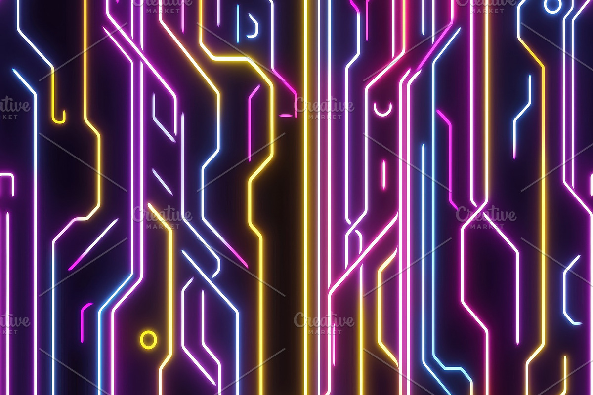 Seamless vibrant, abstract background featuring neon circuit patterns in pink,, a Pattern Graphic by Textures & Backgrounds