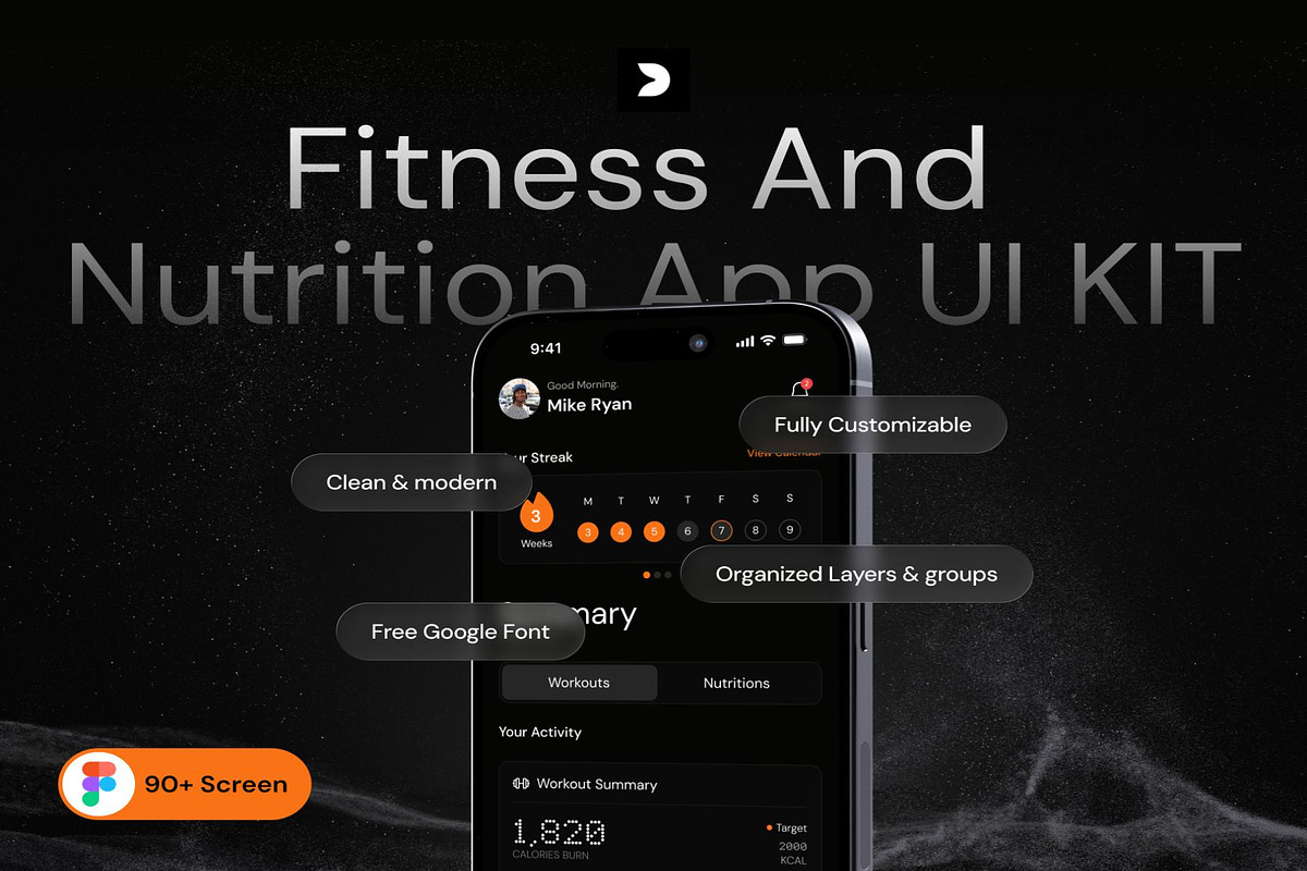 FitFlow Fitness Nutrition App UI Kit, an UI Kit Template by Creative Perspective (Photo 1 of 5)