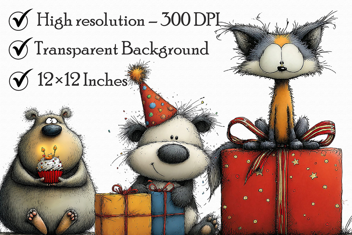 Whimsical Birthday Animals Clipart, an Illustration by Libby Wishes (Photo 3 of 7)