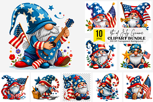 4th of July Gnome Clipart Png Bundle, an Illustration by Clipart Bloom