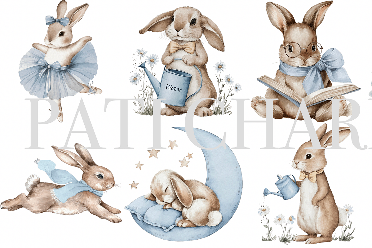 12 Boho Bunny Clipart, an Animal Illustration by Pati Charm Studio (Photo 2 of 8)