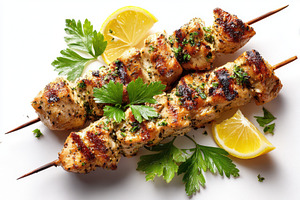 Grilled Chicken Skewers Lemon Parsle, a Photo by Pixeness Studio