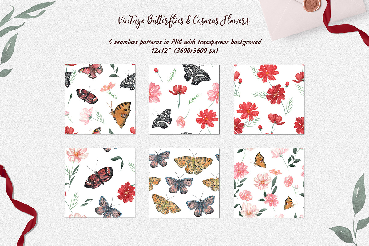 Vintage Butterflies & Cosmos Flowers, an Illustration by Catch the Dream Art (Photo 8 of 12)