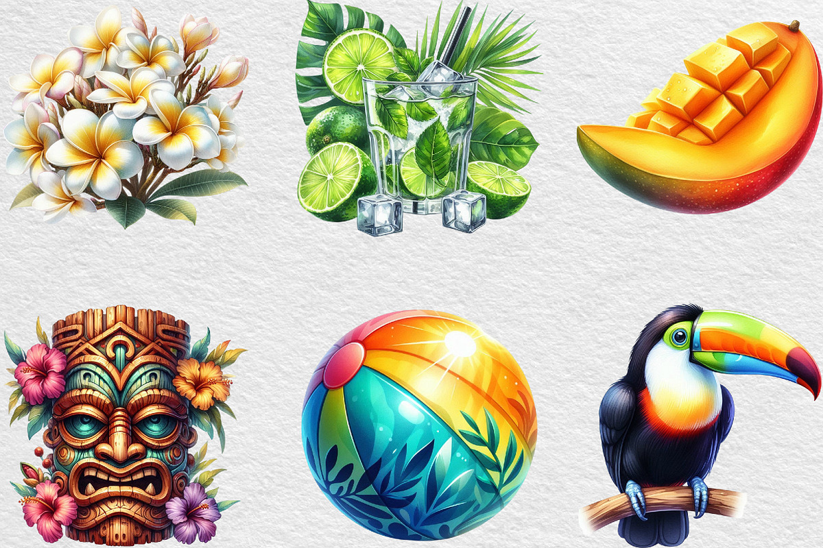 Tropical Clipart Watercolor, Tropica, an Illustration by Black Bird Studio (Photo 2 of 6)