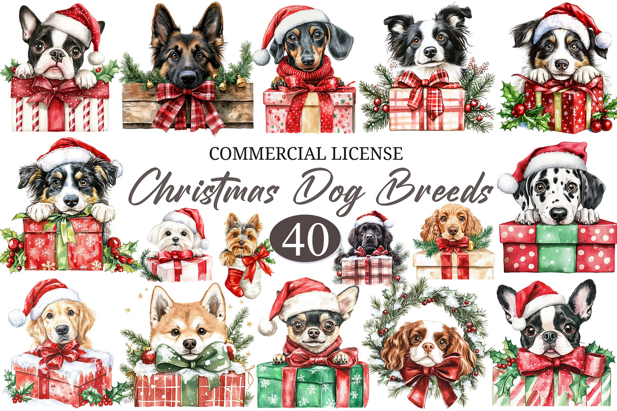Peeking Christmas Dog Breeds Clipart, a Seasonal Illustration by designcity5 (Photo 1 of 5)
