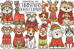 Whimsical Christmas Dogs Clipart, an Illustration by Daily.Designs