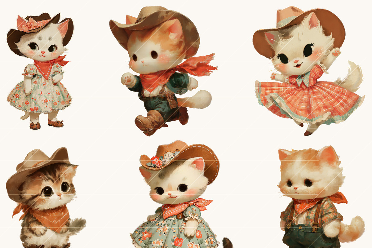 Vintage Cowboy & Cowgirl Cats, an Animal Illustration by BusyDaydesign (Photo 4 of 9)
