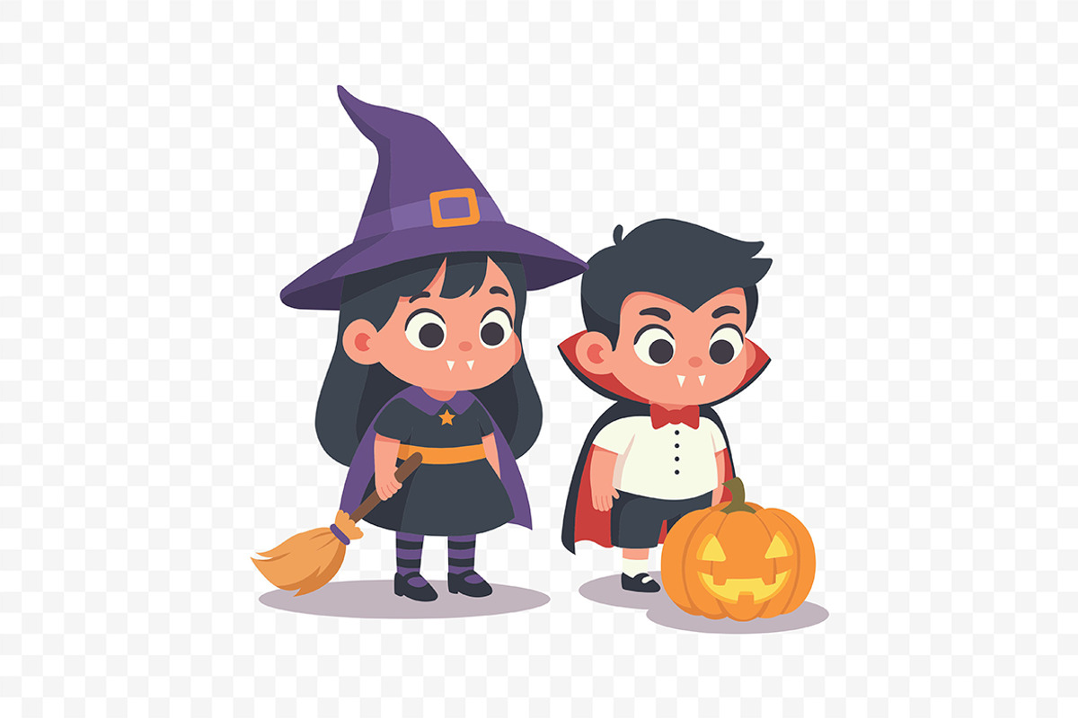 Kids Halloween Witch Vampire Flat, a Seasonal Illustration by Partikusi Design (Photo 3 of 3)