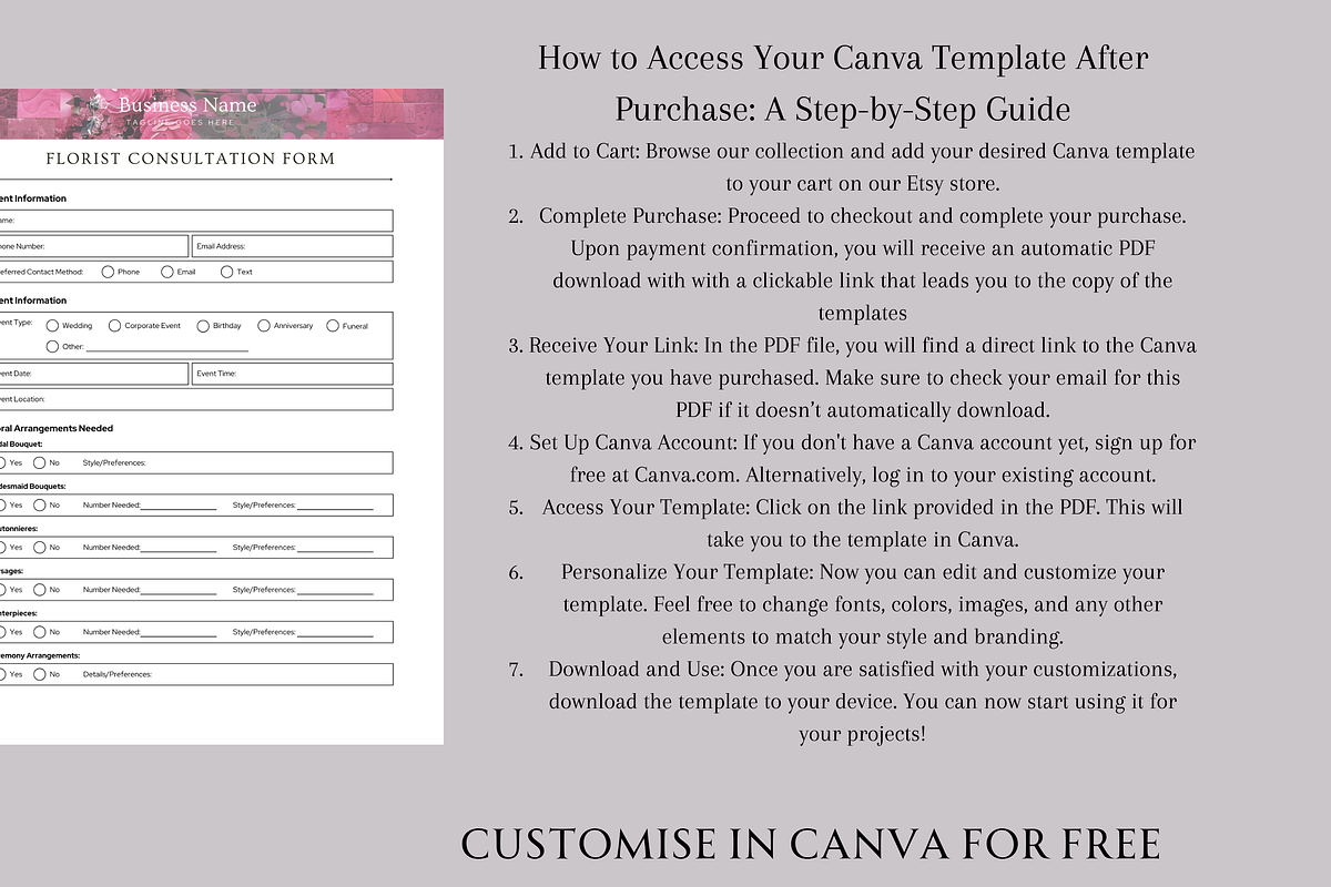 FLORIST CONSULTATION FORM TEMPLATE, a Marketing Template by Daring Digies (Photo 2 of 4)