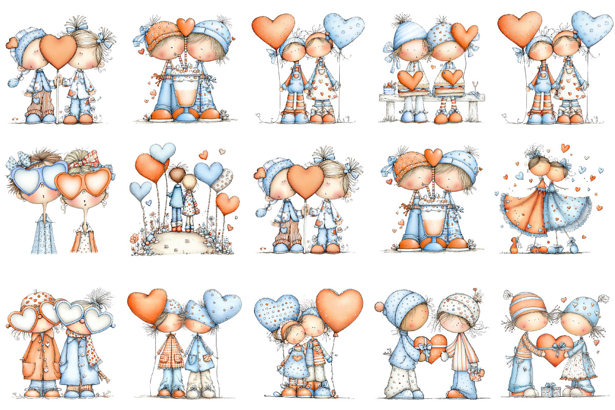 Whimsical Valentine Couple Clipart, an Illustration by designcity5 (Photo 3 of 5)