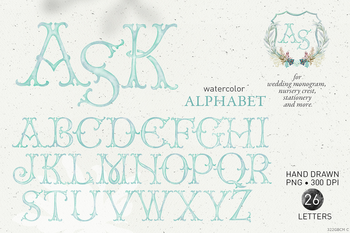 Teal crest monogram letters clip art, a Decorative Illustration by GrafikBoutique (Photo 1 of 3)