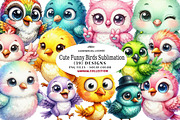 Cute Funny Birds Sublimation Clipart, a Seasonal Illustration by CreationArt (Thumbnail 1 of 7)