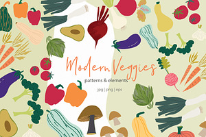 Modern Veggies Patterns & Elements, a Pattern Graphic by Sweet Fig
