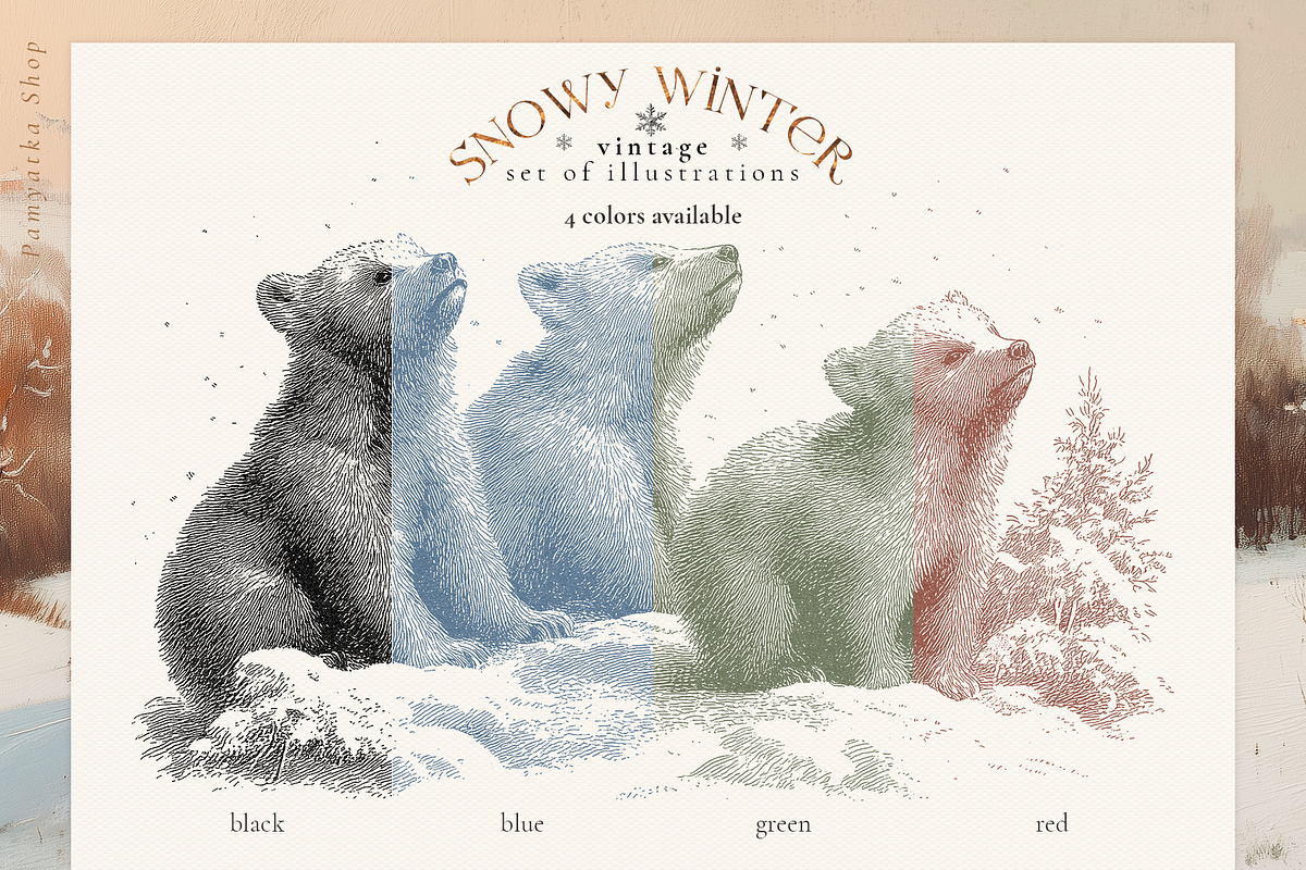 Snowy Winter - vintage illustrations, a Seasonal Illustration by Pamyatka Shop (Photo 13 of 17)