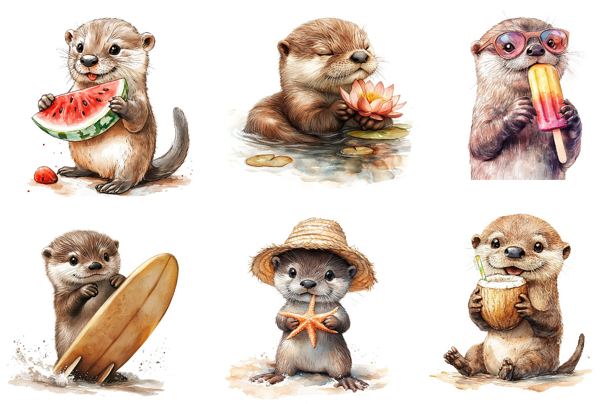Summer Playful Otter Pups Clipart, an Illustration by Dream Creation (Photo 2 of 6)