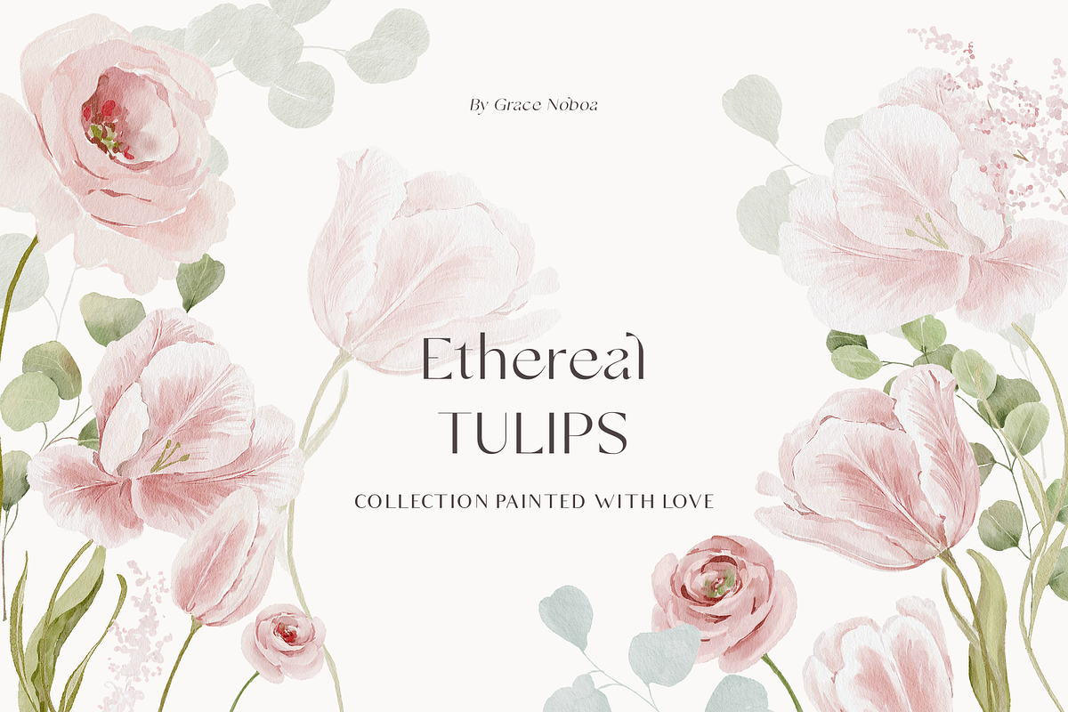 Watercolor pink blush tulips flowers, a Decorative Illustration by Grace Noboa Illustrations (Photo 6 of 8)