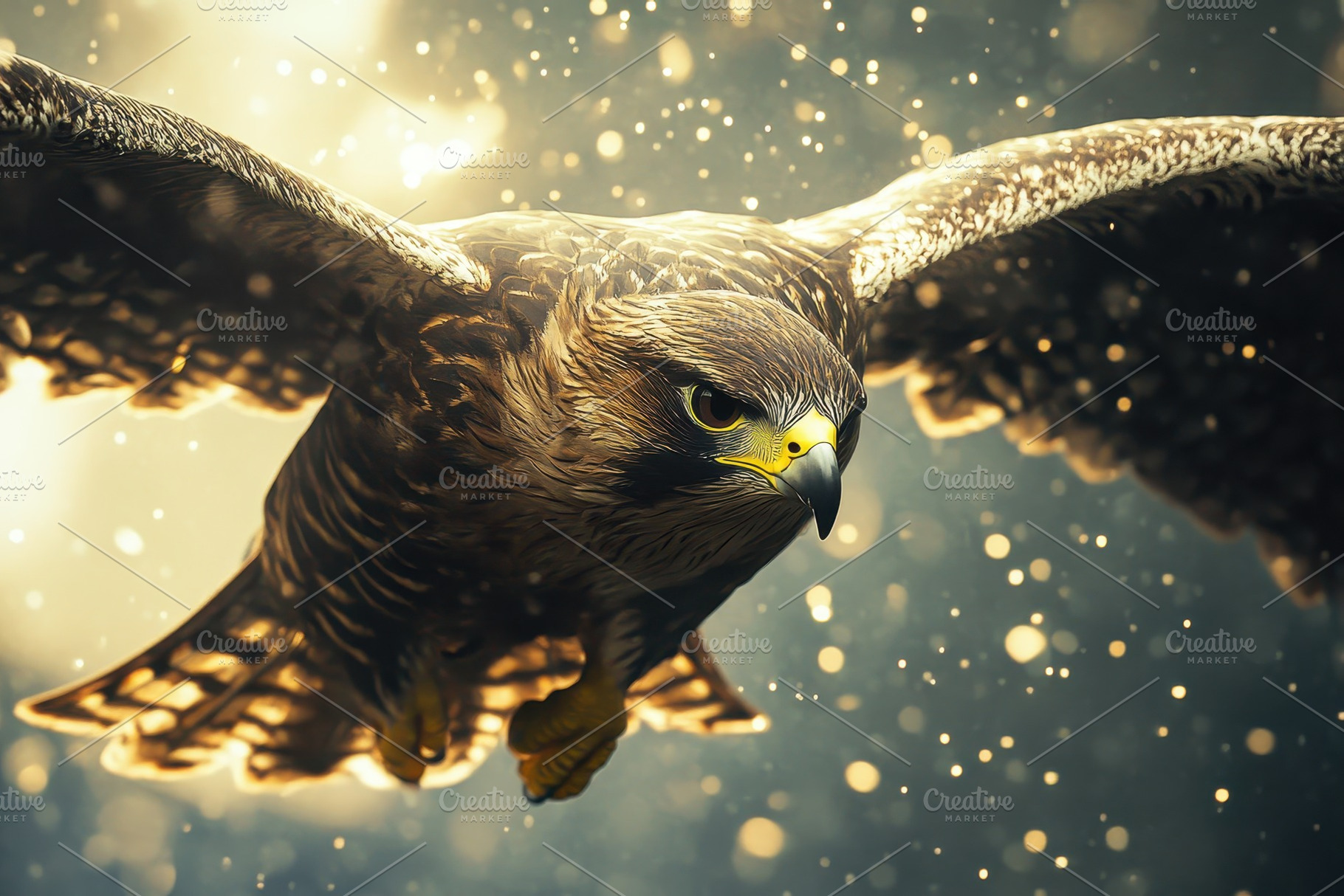 Majestic hawk soaring in sky, a Photo by Pavel_design