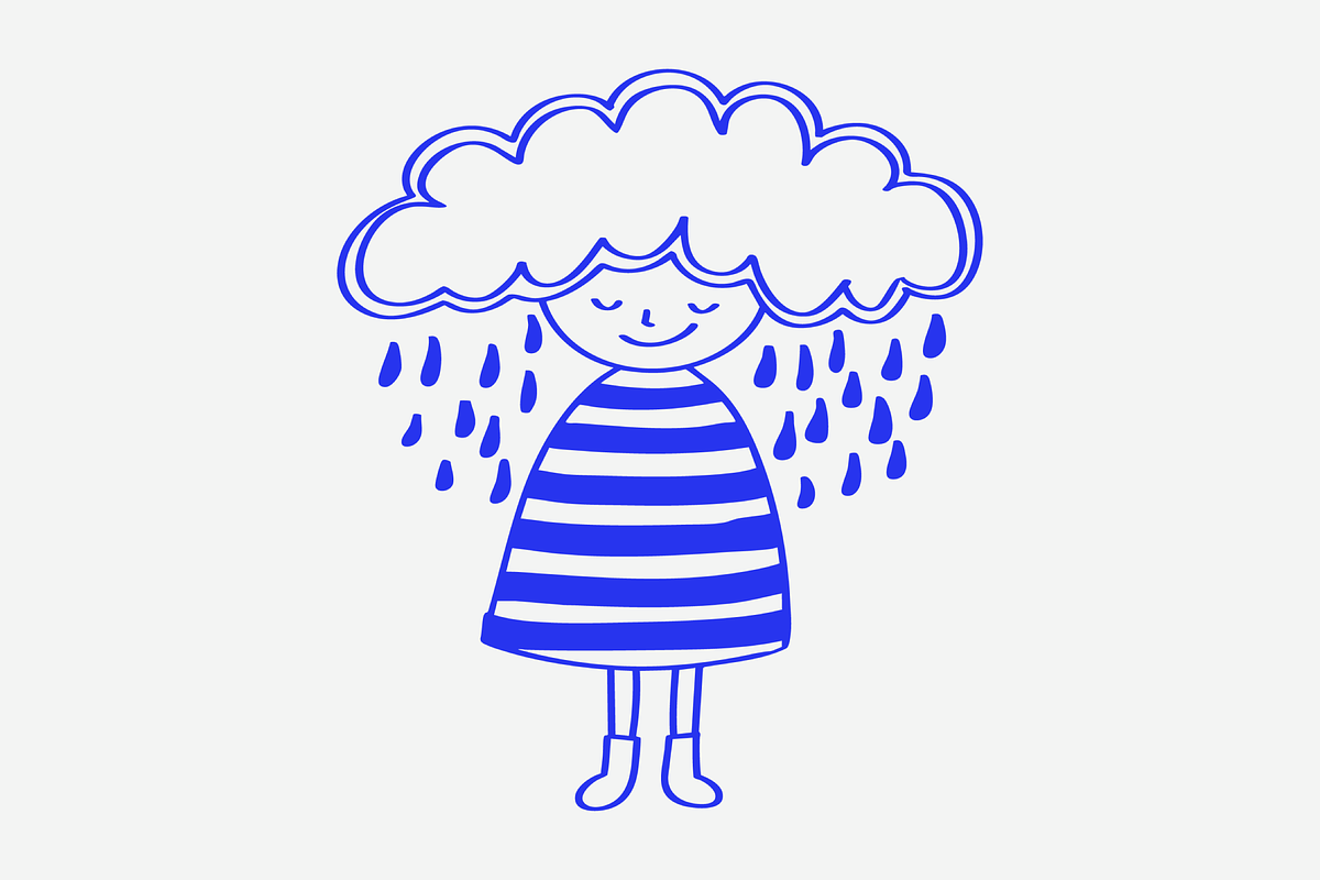Cute Rain Cloud Head Girl Doodle, a Person Illustration by Danil Polshin