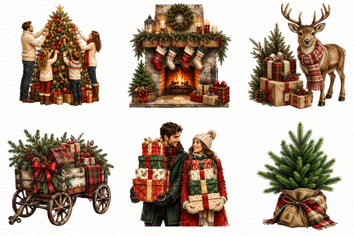 Christmas Family Clipart Bundle, a Seasonal Illustration by Designworld (Photo 2 of 5)