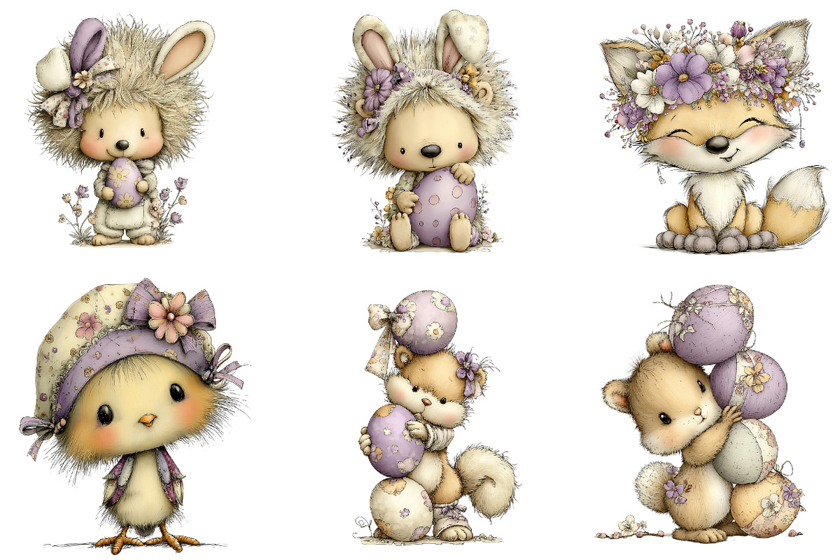 whimsical easter animal clipart, an Illustration by CreationArt (Photo 2 of 6)