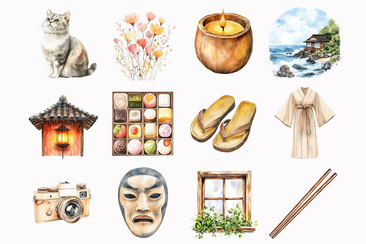 Watercolor Rainy Kyoto Clipart, an Illustration by Design Market (Photo 5 of 5)
